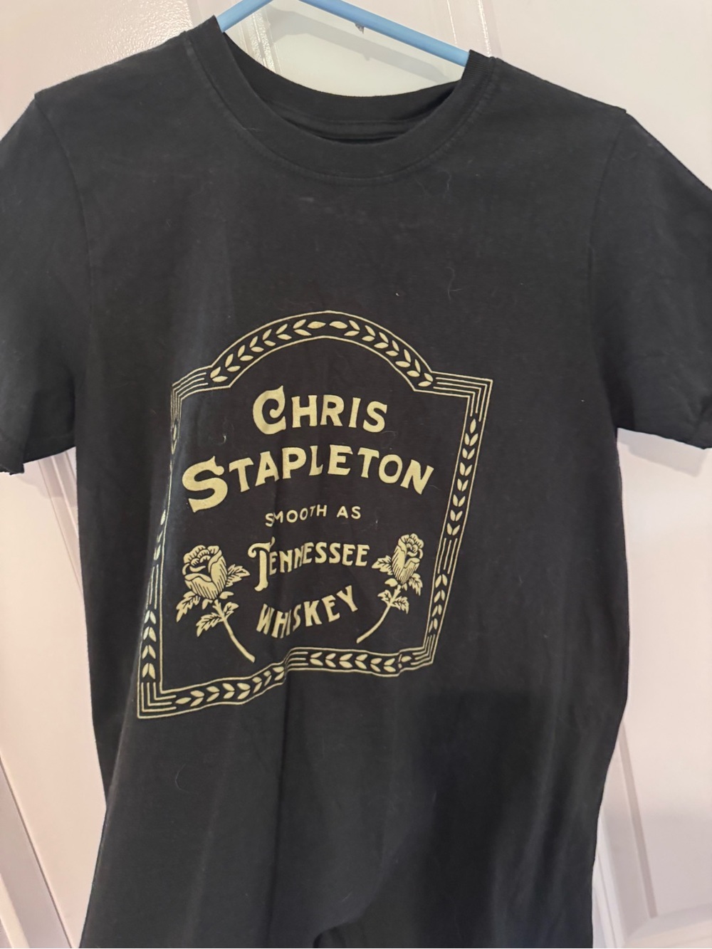 Black Short-Sleeve Graphic Tee with Gold Print